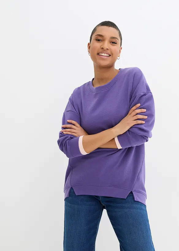Oversize-Sweatshirt aus Baumwoll-Mix in lila von vorne (im Anschnitt) - bonprix Oversize-Sweatshirt aus Baumwoll-Mix in lila von vorne (im Anschnitt) - bonprix