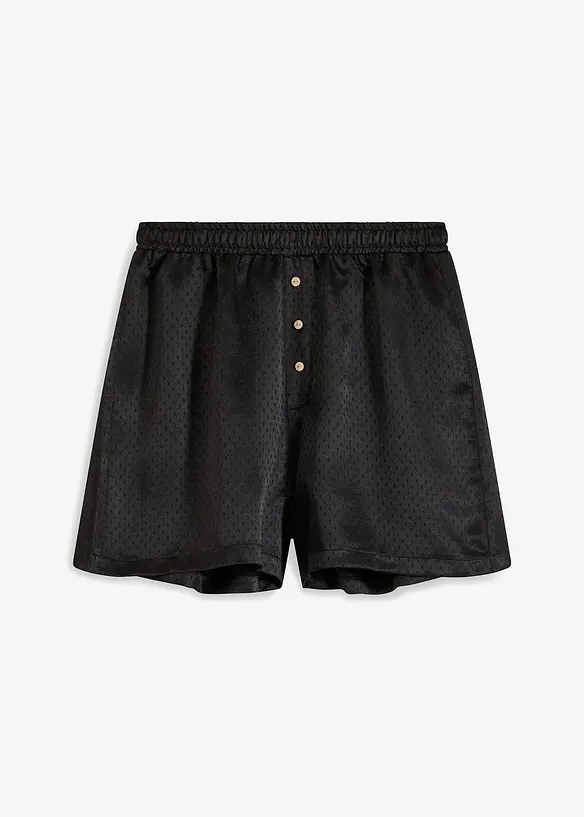 Gewebte Satin Shorts in schwarz von vorne - bonprix