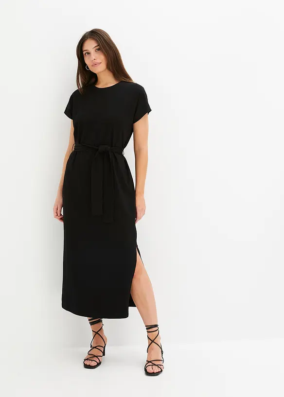 Midikleid aus Baumwolle mit Stretch in schwarz von vorne (Totalaufnahme) - bonprix