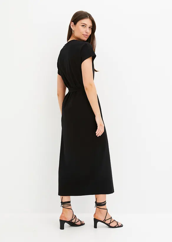 Midikleid aus Baumwolle mit Stretch in schwarz von hinten (Totalaufnahme) - bonprix