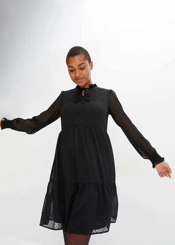 Minikleid mit Pufferärmel in schwarz von vorne (Totalaufnahme) - bonprix