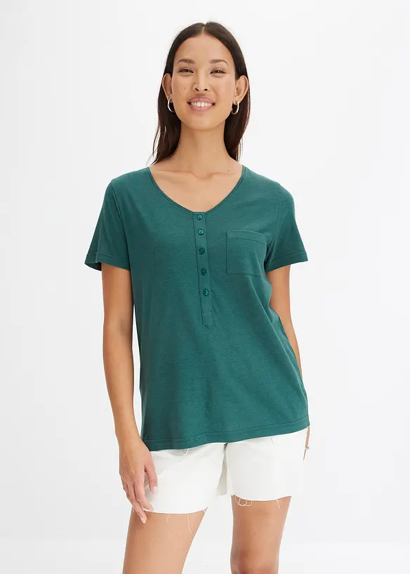 T-Shirt aus Baumwoll-Viskose-Mix in grün von vorne (im Anschnitt) - bonprix