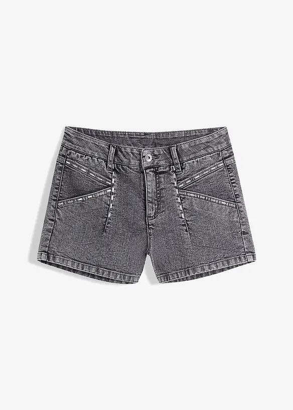 Jeans-Shorts mit Nietenbesatz in grau von vorne - bonprix