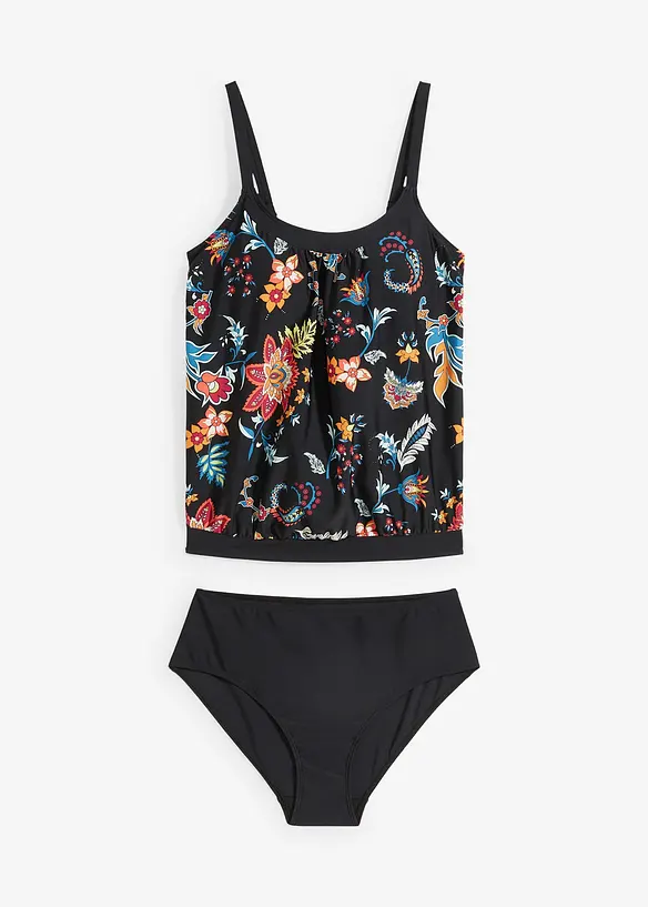 Oversize-Tankini (2-tlg.Set) mit verstellbaren Trägern in schwarz von vorne - bonprix Oversize-Tankini (2-tlg.Set) mit verstellbaren Trägern in schwarz von vorne - bonprix
