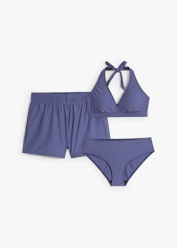 Bikini und Badeunterteil (3-tlg.Set) in blau von vorne - bonprix Bikini und Badeunterteil (3-tlg.Set) in blau von vorne - bonprix