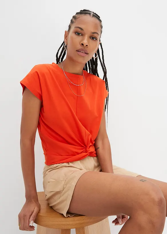Kurzes T-Shirt aus reiner Bio-Baumwolle in orange von vorne (im Anschnitt) - bonprix Kurzes T-Shirt aus reiner Bio-Baumwolle in orange von vorne (im Anschnitt) - bonprix