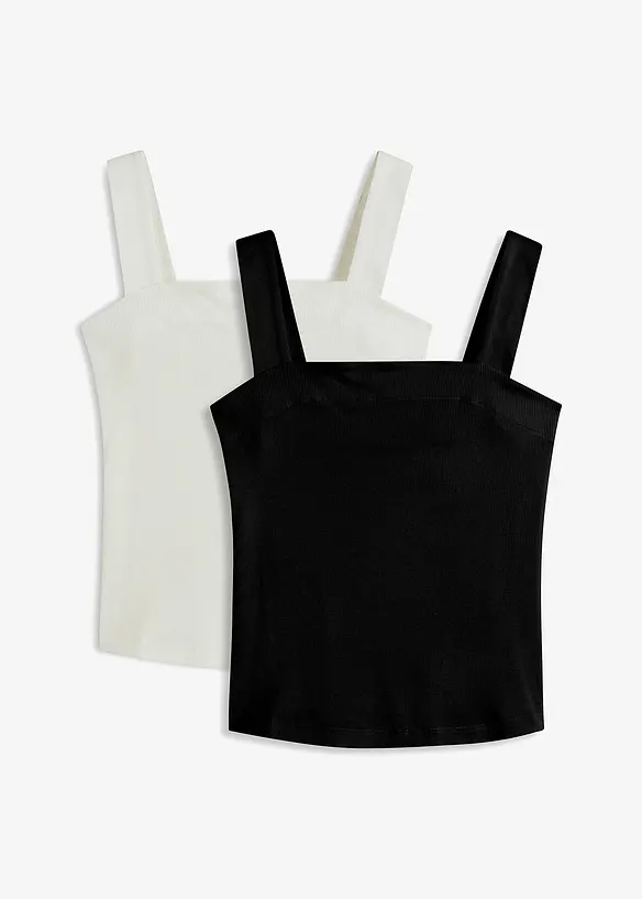 Ripp-Top aus Bio-Baumwolle (2er Pack) in weiß von vorne - bonprix Ripp-Top aus Bio-Baumwolle (2er Pack) in weiß von vorne - bonprix