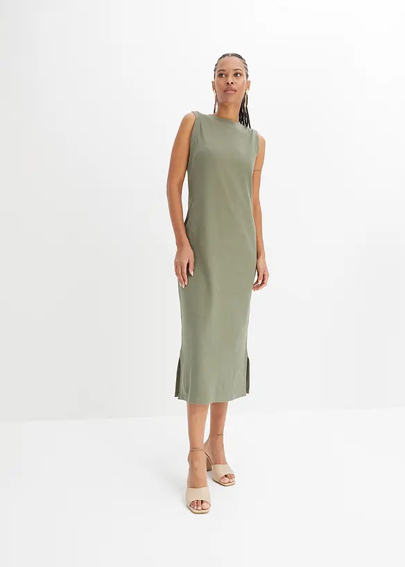 Jersey-Kleid aus Baumwolle mit Stretch in grün von vorne (Totalaufnahme) - bonprix Jersey-Kleid aus Baumwolle mit Stretch in grün von vorne (Totalaufnahme) - bonprix