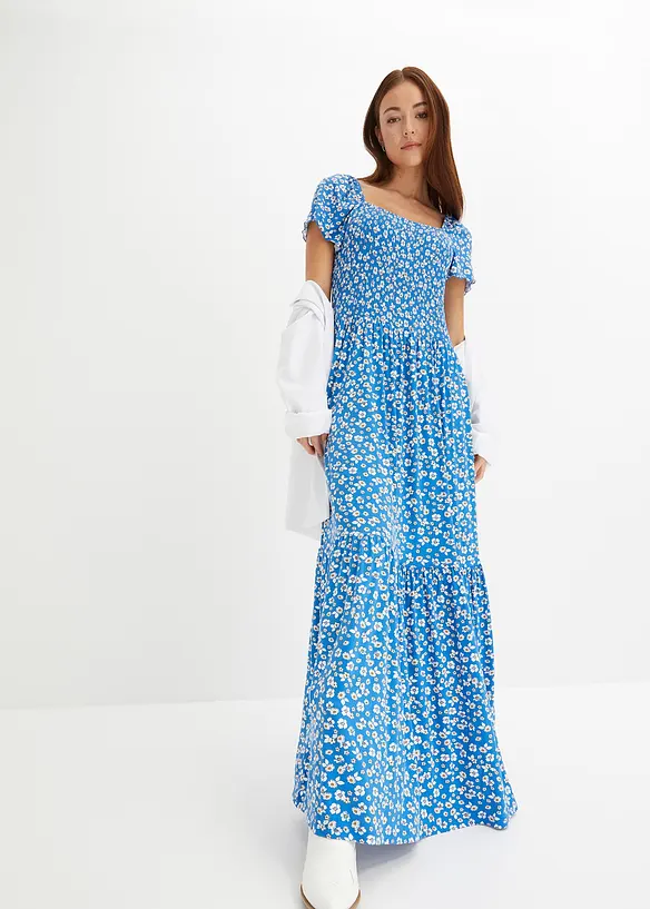 Maxikleid aus fließendem Viskose-Mix in blau von vorne (Totalaufnahme) - bonprix Maxikleid aus fließendem Viskose-Mix in blau von vorne (Totalaufnahme) - bonprix