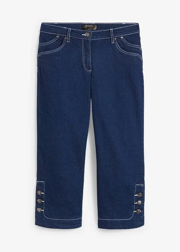 Capri Jeans Mid Waist in blau von vorne - bonprix