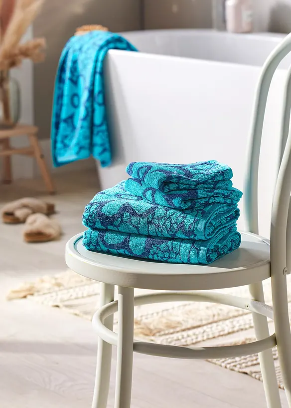 Baumwoll-Handtuch mit Jacquard-Blumen Design in blau (Ambiente) - bonprix