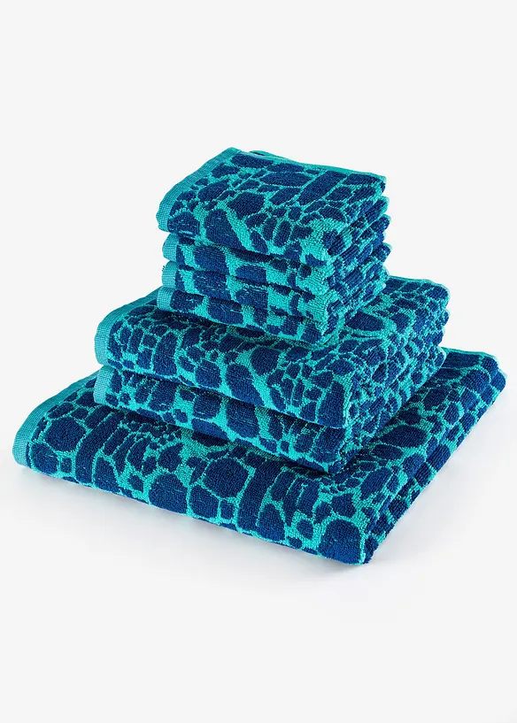 Baumwoll-Handtuch mit Jacquard-Blumen Design in blau - bonprix