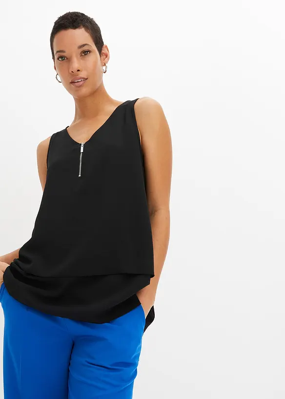 Top mit Zipper in schwarz von vorne (im Anschnitt) - bonprix Top mit Zipper in schwarz von vorne (im Anschnitt) - bonprix