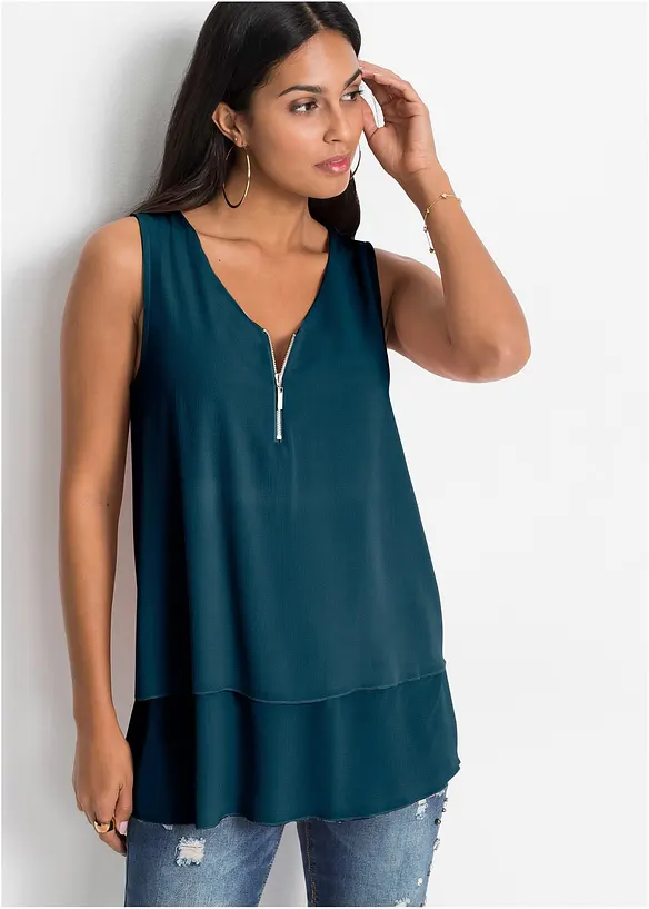Top mit Zipper in petrol von vorne (im Anschnitt) - bonprix Top mit Zipper in petrol von vorne (im Anschnitt) - bonprix