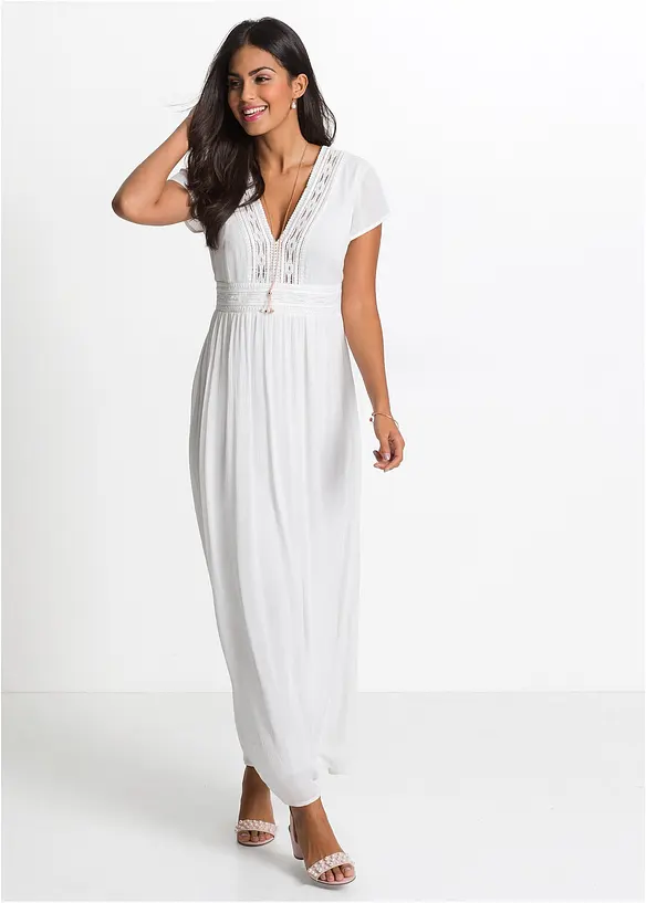 Maxikleid aus fließender Viskose in weiß von vorne (Totalaufnahme) - bonprix Maxikleid aus fließender Viskose in weiß von vorne (Totalaufnahme) - bonprix