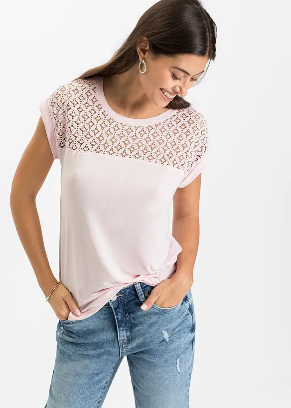 Shirt aus softem Viskose-Mix in rosa von vorne (im Anschnitt) - bonprix