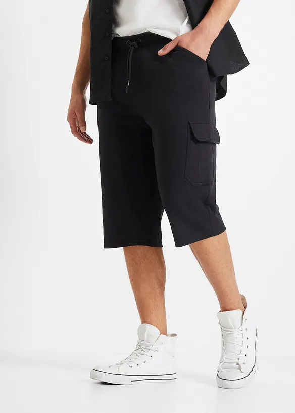 Long-Sweat-Cargobermuda aus reiner Baumwolle in schwarz von vorne - bonprix Long-Sweat-Cargobermuda aus reiner Baumwolle in schwarz von vorne - bonprix