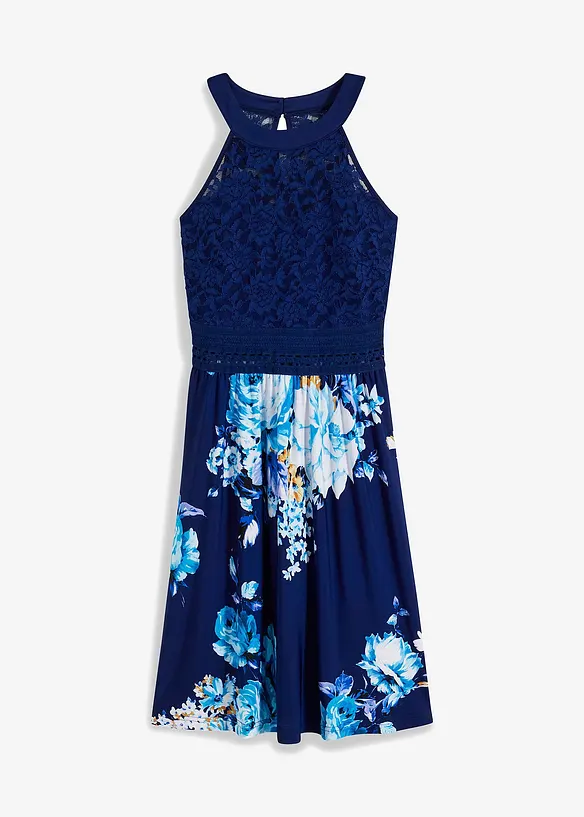 Jerseykleid mit Spitze in blau von vorne - bonprix