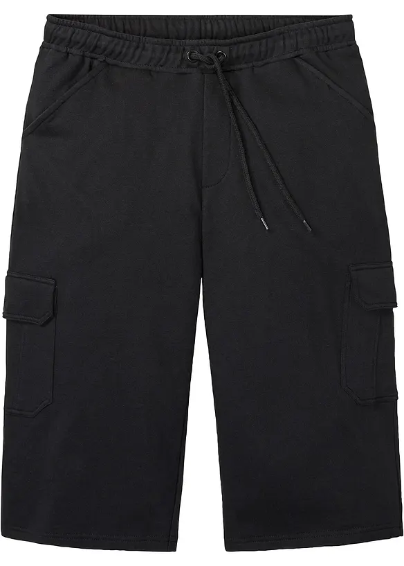 Long-Sweat-Cargobermuda aus reiner Baumwolle in schwarz von vorne - bonprix Long-Sweat-Cargobermuda aus reiner Baumwolle in schwarz von vorne - bonprix