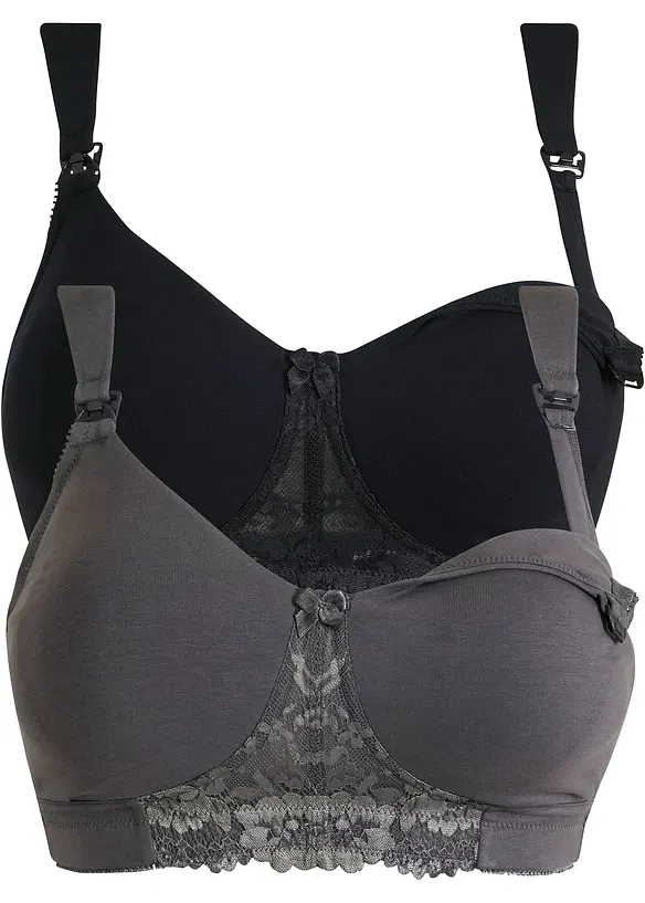 Still-BH ohne Bügel mit Bio-Baumwolle (2er Pack) in schwarz von vorne - bonprix