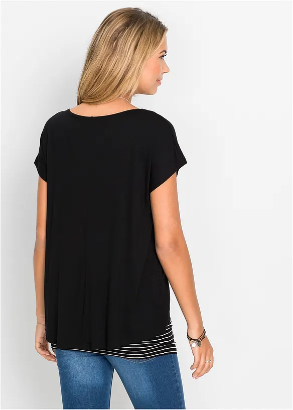 2-in-1-Shirt in schwarz von hinten (im Anschnitt) - bonprix