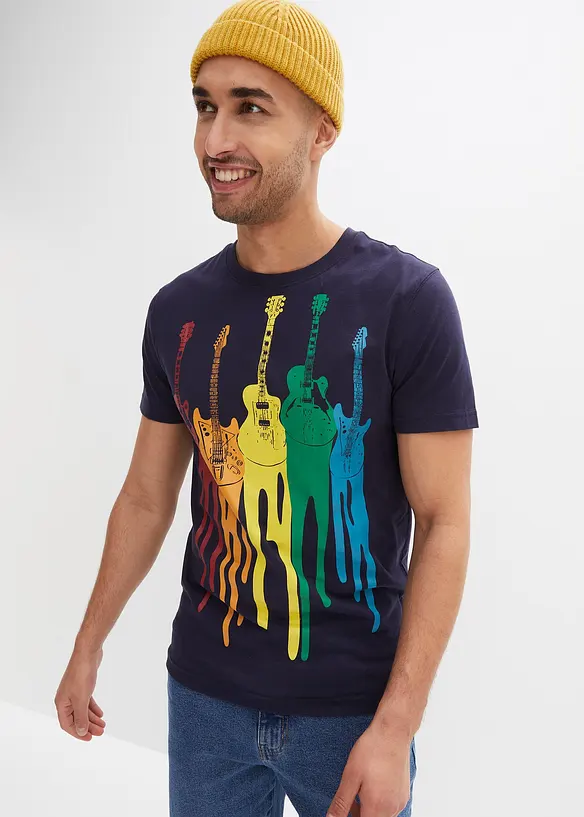 T-Shirt aus reiner Baumwolle, Slim Fit in blau von vorne (im Anschnitt) - bonprix