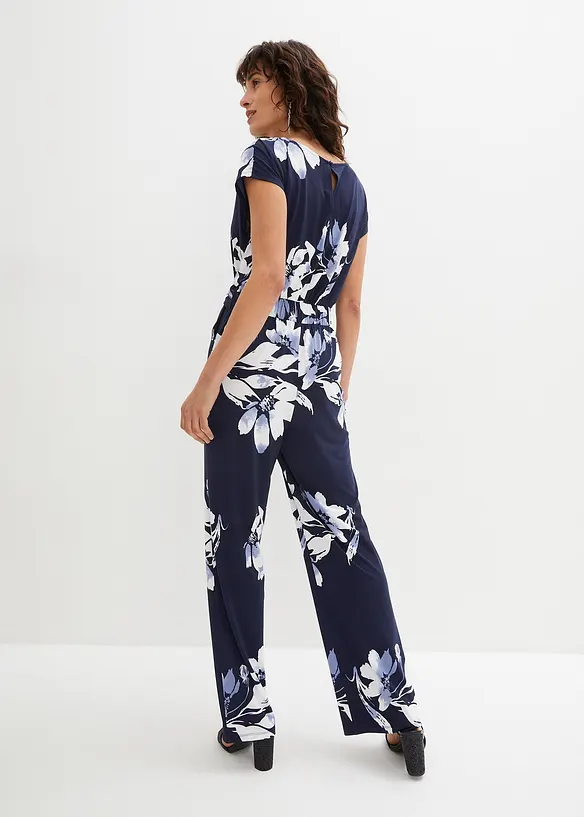 Jumpsuit mit Bindeband in blau von hinten (Totalaufnahme) - bonprix Jumpsuit mit Bindeband in blau von hinten (Totalaufnahme) - bonprix