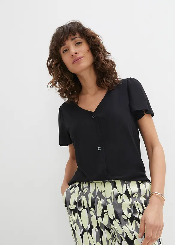 Shirt mit Knopfleiste in schwarz von vorne (im Anschnitt) - bonprix Shirt mit Knopfleiste in schwarz von vorne (im Anschnitt) - bonprix