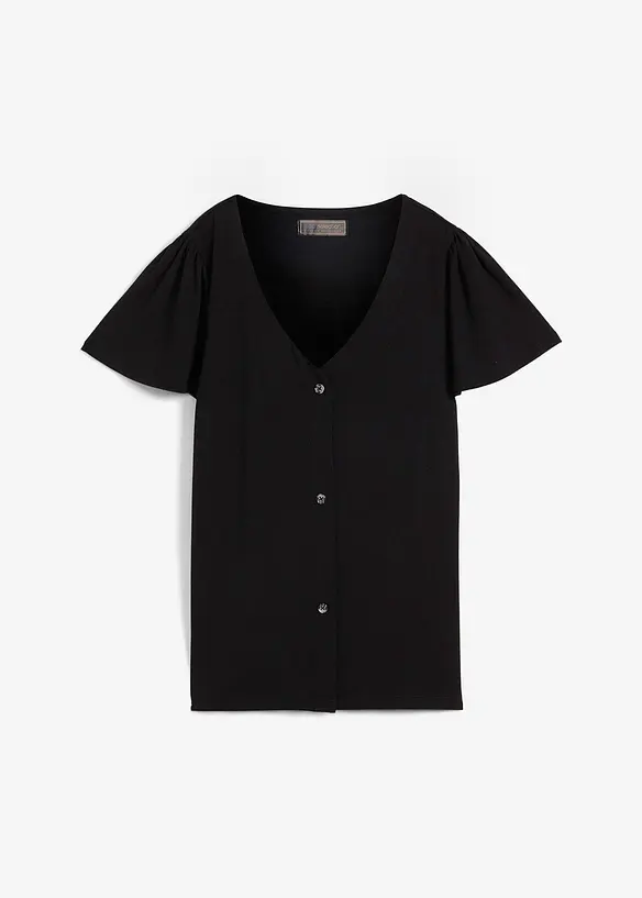 Shirt mit Knopfleiste in schwarz von vorne - bonprix Shirt mit Knopfleiste in schwarz von vorne - bonprix
