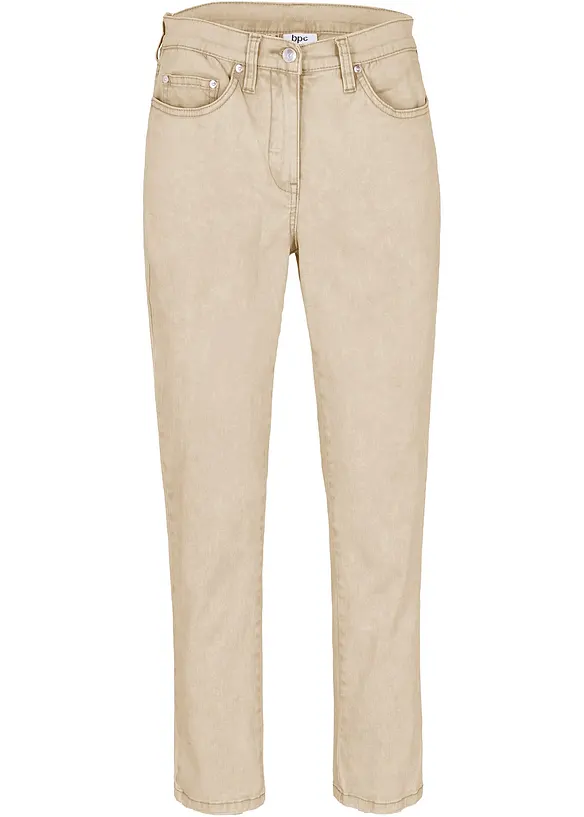 Verkürzte Twill-Hose im Used-Look aus Baumwoll-Mix in beige von vorne - bonprix