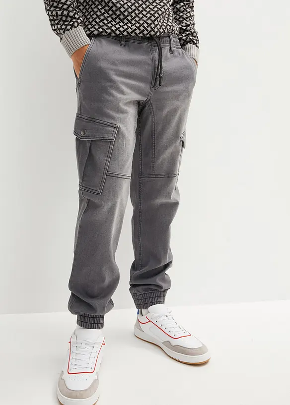 Regular-Fit Jeans-Jogger mit Dehnbund, Straight in grau von vorne - bonprix