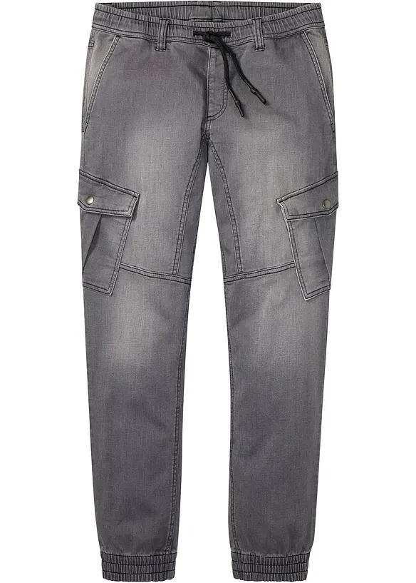 Regular-Fit Jeans-Jogger mit Dehnbund, Straight in grau von vorne - bonprix