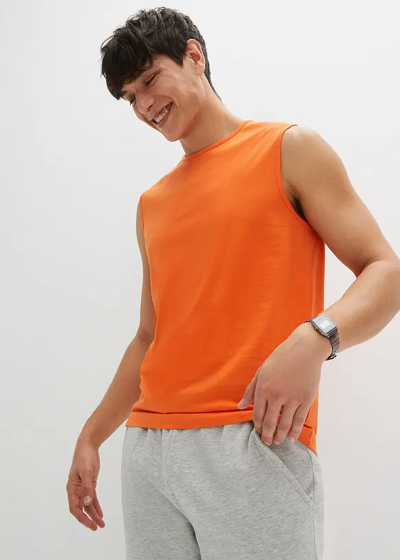 Muskelshirt (3er Pack) in orange von vorne (im Anschnitt) - bonprix Muskelshirt (3er Pack) in orange von vorne (im Anschnitt) - bonprix