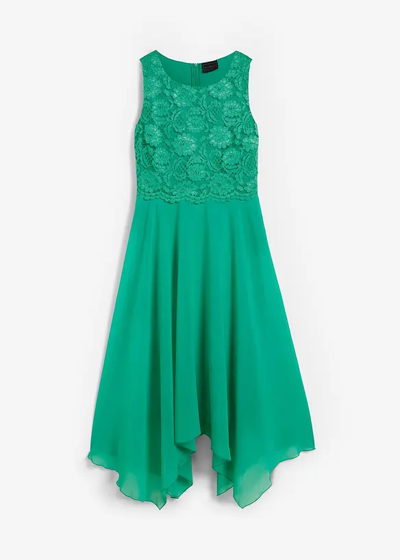 Premium Chiffonkleid mit Spitze in grün von vorne - bonprix