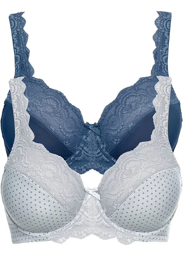 Bügel-BH mit zarter Spitze (2er Pack) in grau von vorne - bonprix