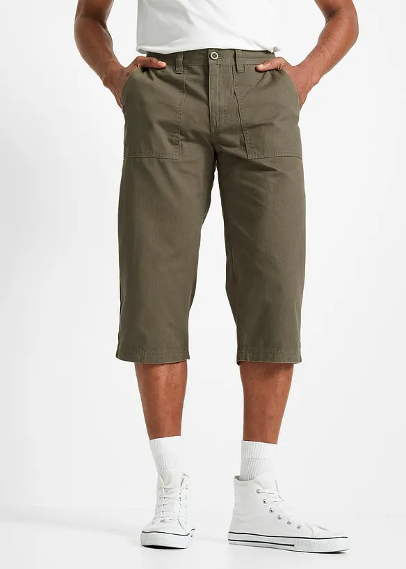 Long-Bermuda aus reiner Baumwolle in Regular Fit in grün von vorne - bonprix
