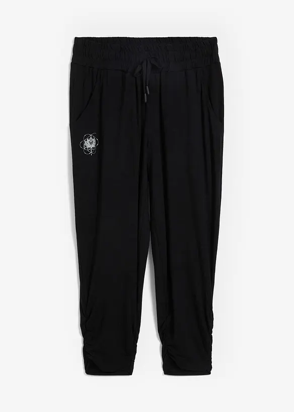Loungewear Haremshose mit gerafftem Saum in schwarz von vorne - bonprix