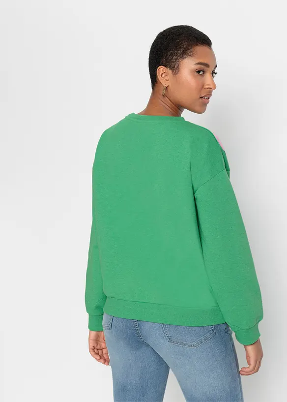 Oversize-Sweatshirt aus weichem Baumwoll-Mix in grün von hinten (im Anschnitt) - bonprix