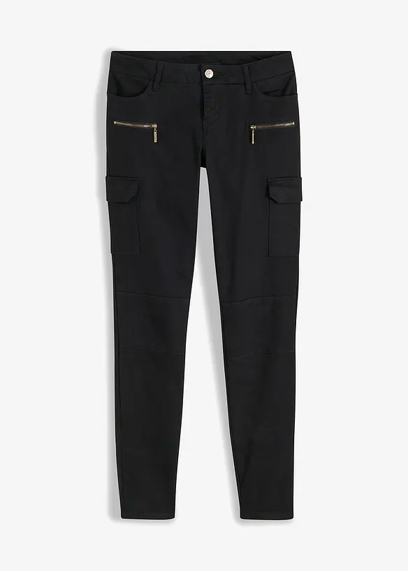 Cargohose aus elastischem Baumwoll-Mix in schwarz von vorne - bonprix