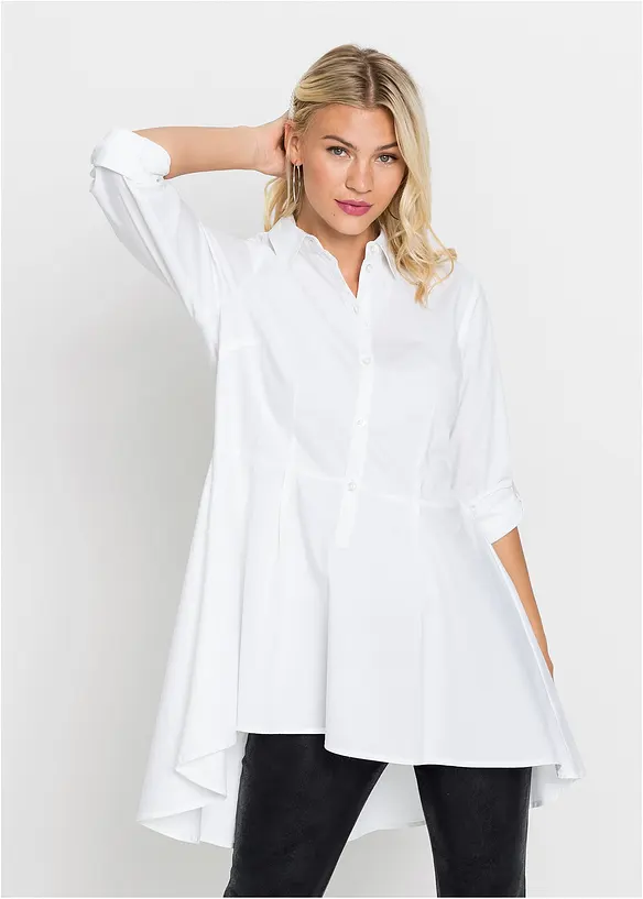 Longbluse mit Peplum aus Baumwoll-Mix in weiß von vorne (im Anschnitt) - bonprix Longbluse mit Peplum aus Baumwoll-Mix in weiß von vorne (im Anschnitt) - bonprix