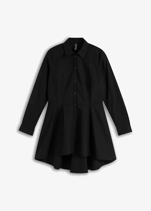 Longbluse mit Peplum aus Baumwoll-Mix in schwarz von vorne - bonprix Longbluse mit Peplum aus Baumwoll-Mix in schwarz von vorne - bonprix