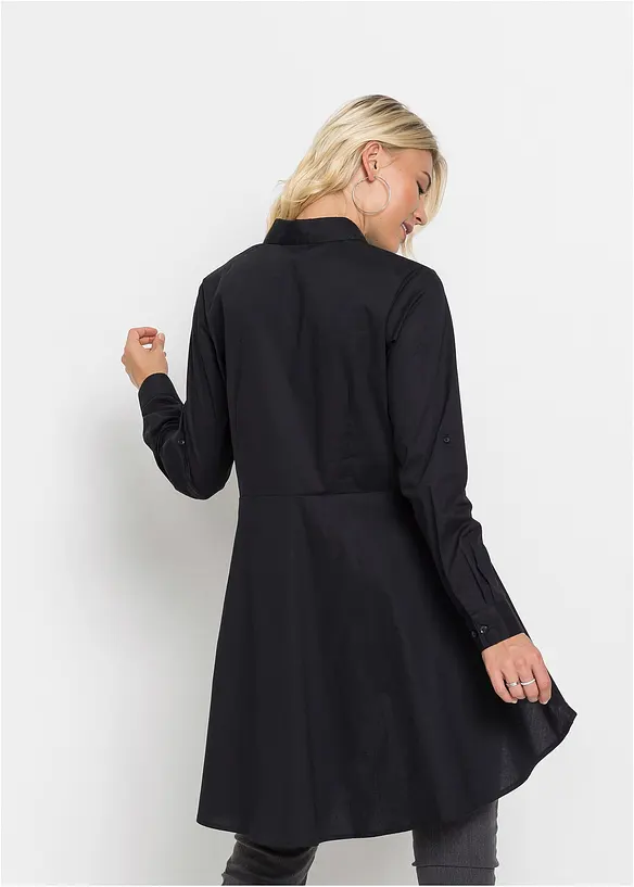 Longbluse mit Peplum aus Baumwoll-Mix in schwarz von hinten (im Anschnitt) - bonprix Longbluse mit Peplum aus Baumwoll-Mix in schwarz von hinten (im Anschnitt) - bonprix