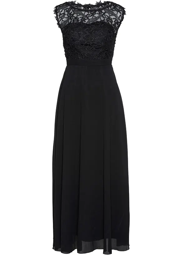 Abend-Maxikleid mit Spitze in schwarz von vorne - bonprix