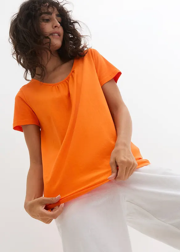 Shirt aus reiner Baumwolle, Kurzarm in orange von vorne (im Anschnitt) - bonprix Shirt aus reiner Baumwolle, Kurzarm in orange von vorne (im Anschnitt) - bonprix