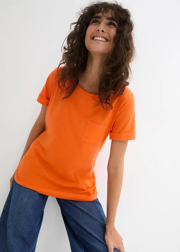 Longshirt aus reiner Bio-Baumwolle in orange von vorne (im Anschnitt) - bonprix