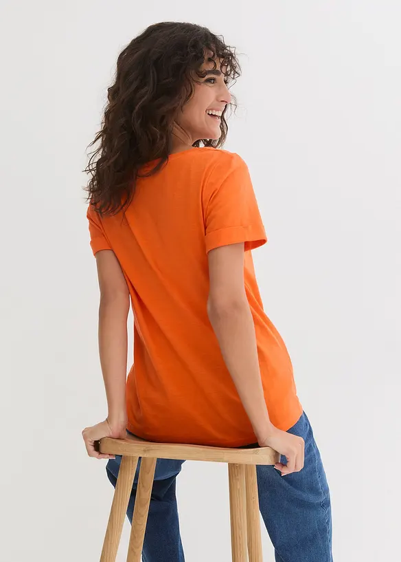 Longshirt aus reiner Bio-Baumwolle in orange von hinten (im Anschnitt) - bonprix