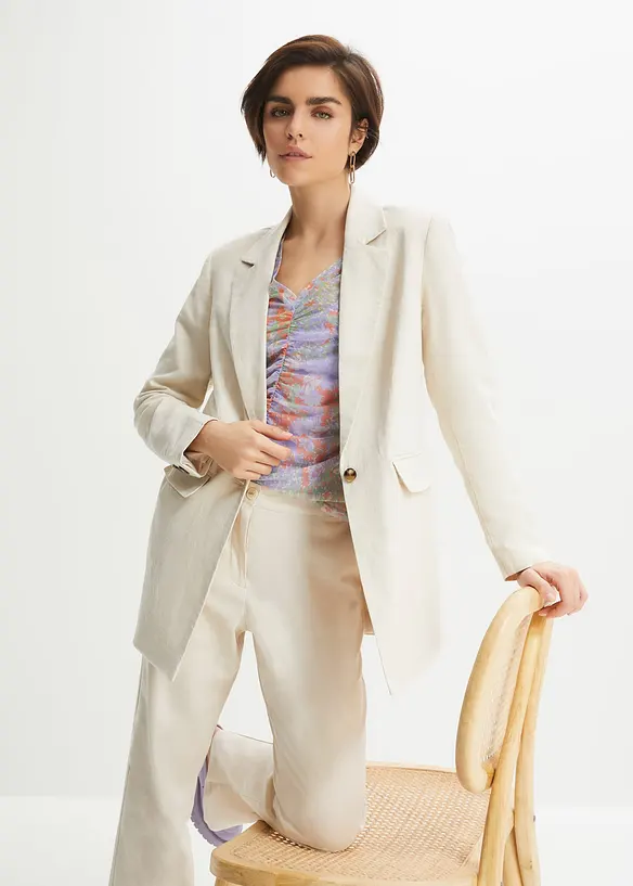 Longblazer aus Leinen-Viskose-Mix in beige von vorne (im Anschnitt) - bonprix Longblazer aus Leinen-Viskose-Mix in beige von vorne (im Anschnitt) - bonprix