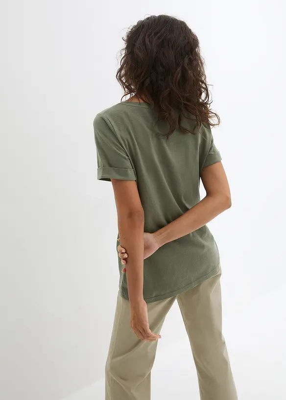 Longshirt aus reiner Bio-Baumwolle in grün von hinten (im Anschnitt) - bonprix