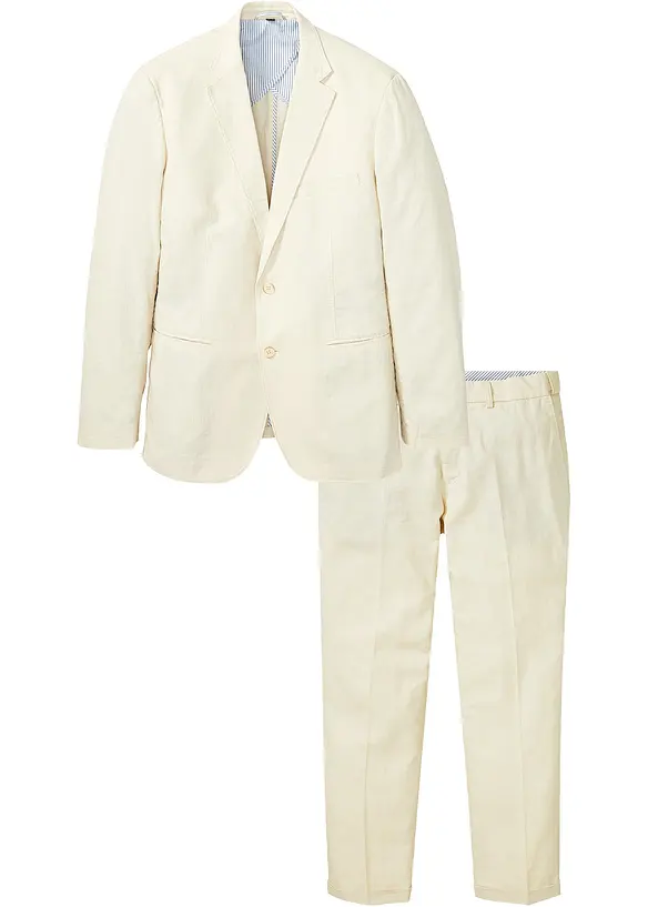 Anzug aus luftigem Leinen-Mix in Regular Fit (2-tlg.Set) in beige von vorne - bonprix