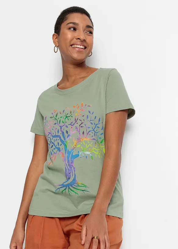 Bedrucktes T-Shirt aus Bio-Baumwolle in grün von vorne (im Anschnitt) - bonprix Bedrucktes T-Shirt aus Bio-Baumwolle in grün von vorne (im Anschnitt) - bonprix